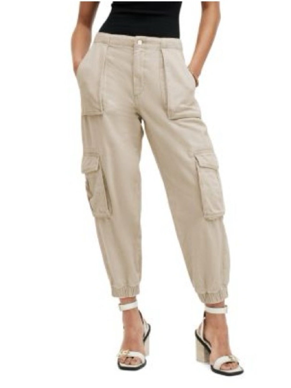AllSaints Frieda Denim Trouser Cargo Joggers Taupe | US 10 | Utility Pants